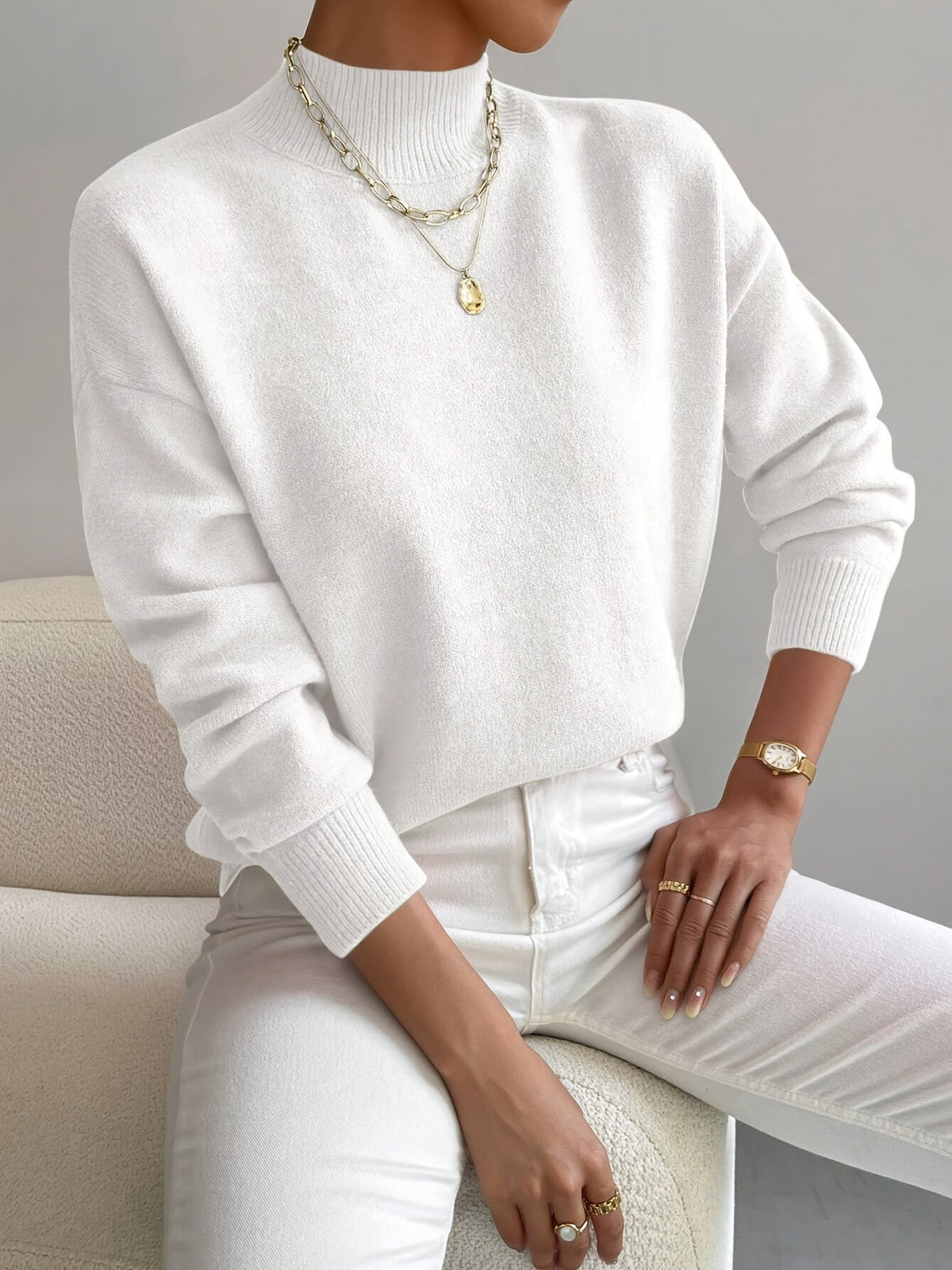 Women's Soft Mock Neck Knit Sweater – Fine Knit in 10 Colors