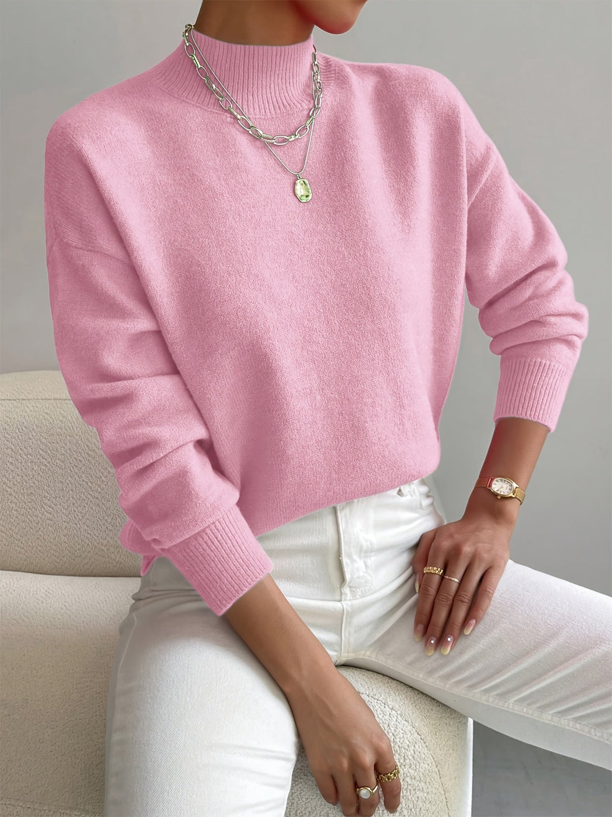 Women's Soft Mock Neck Knit Sweater – Fine Knit in 10 Colors – view 2