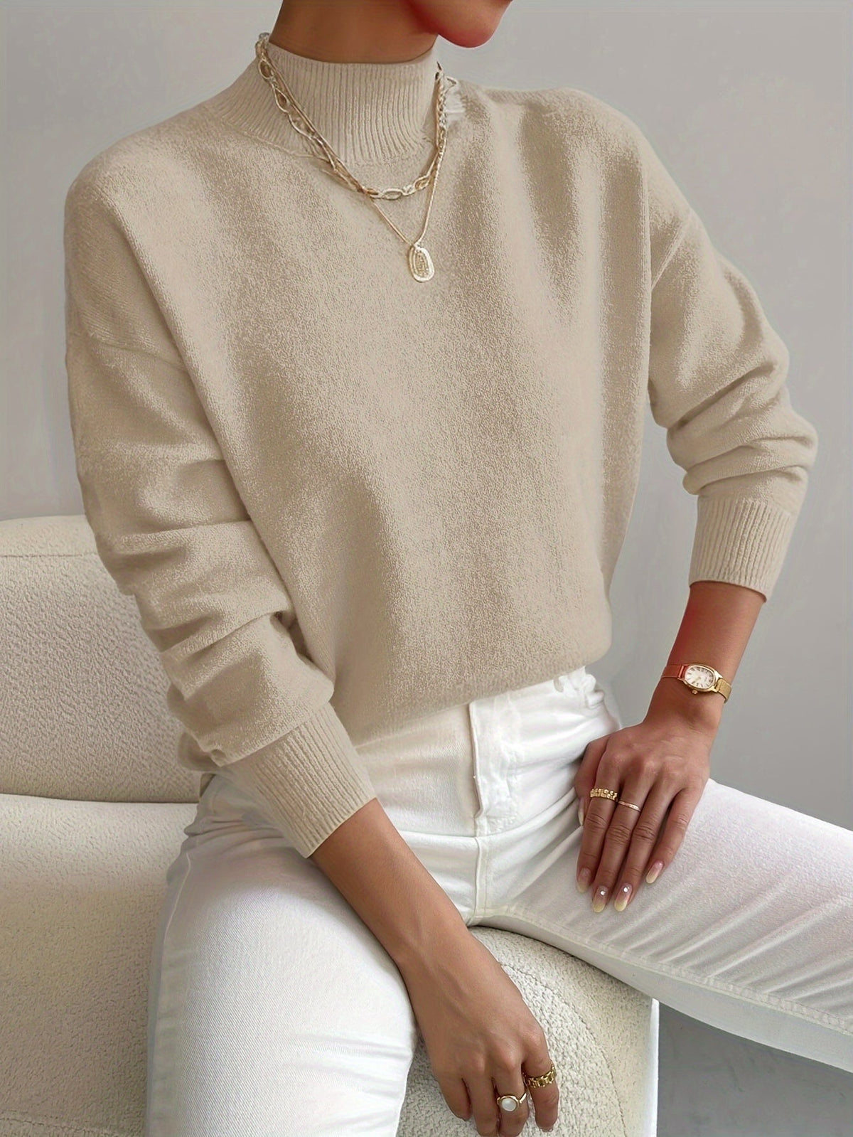 Women's Soft Mock Neck Knit Sweater – Fine Knit in 10 Colors – view 4