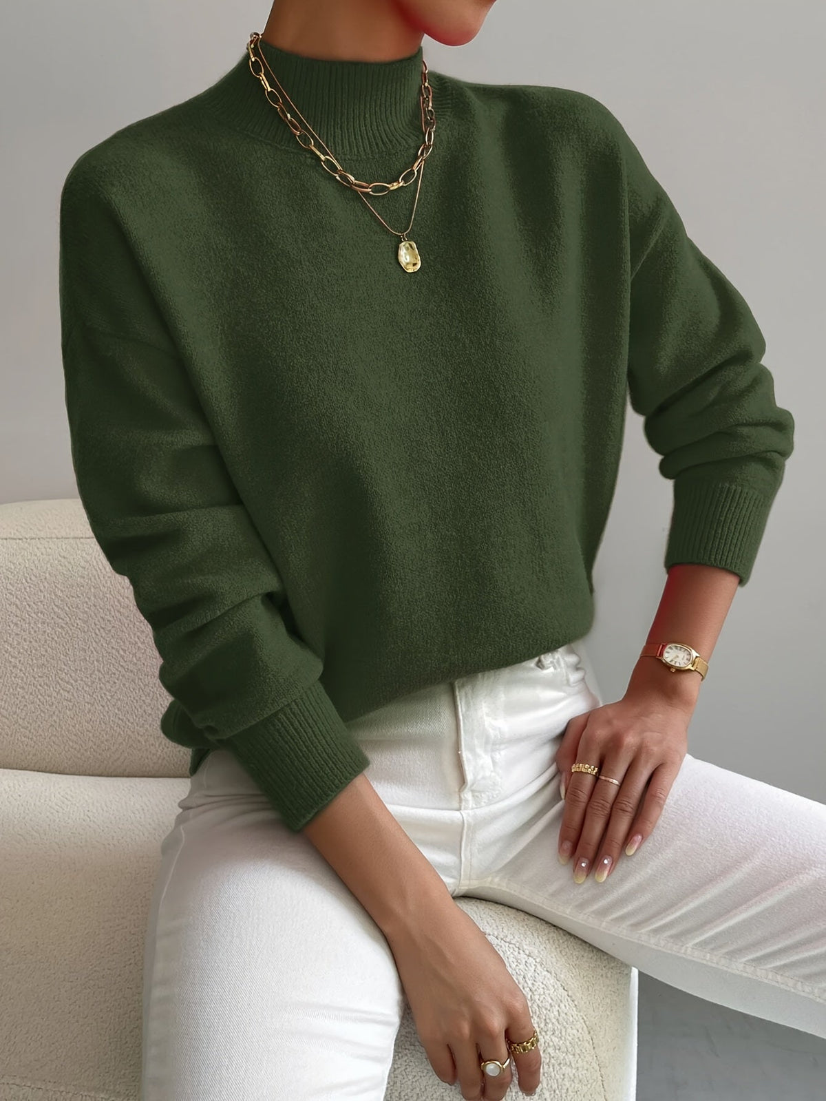 Women's Soft Mock Neck Knit Sweater – Fine Knit in 10 Colors – view 8