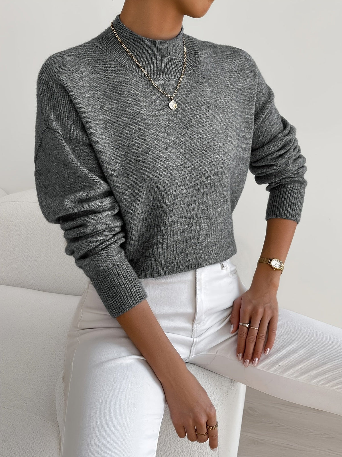 Women's Soft Mock Neck Knit Sweater – Fine Knit in 10 Colors – view 9