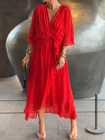 Ivy | Women's Elegant Midi Wedding Guest Dress with Tie Waist