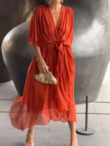 Ivy | Women's Elegant Midi Wedding Guest Dress with Tie Waist
