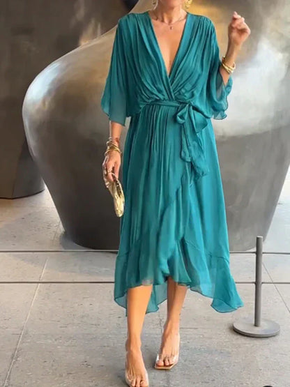 Ivy | Women's Elegant Midi Wedding Guest Dress with Tie Waist