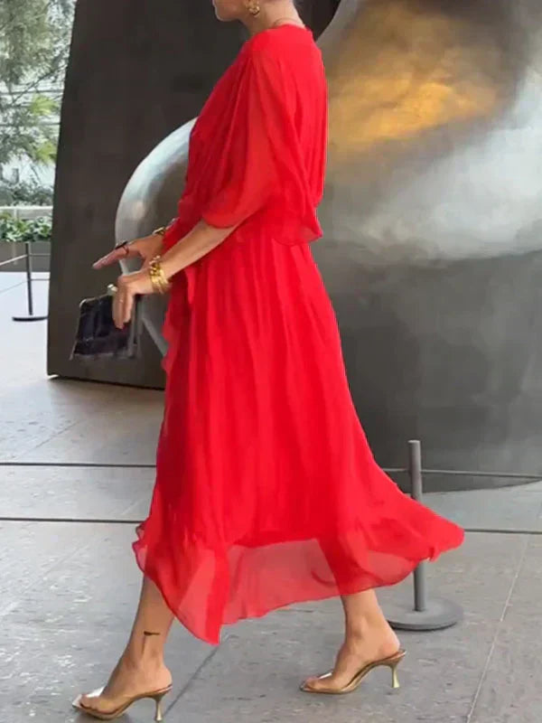 Ivy | Women's Elegant Midi Wedding Guest Dress with Tie Waist