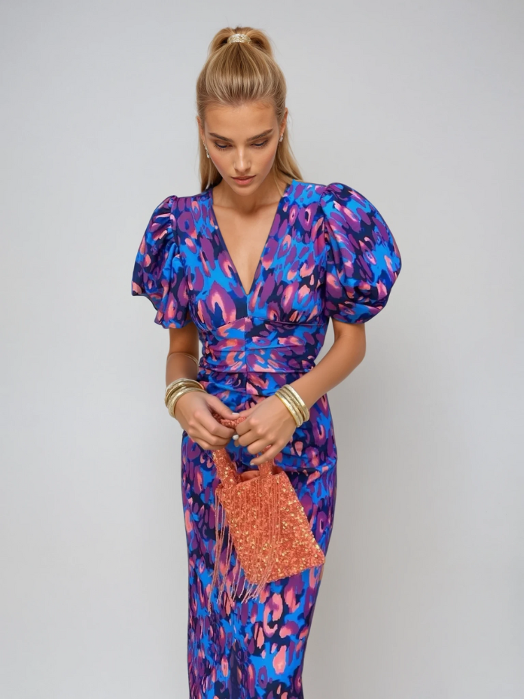 Fi | Women's Maxi Wedding Guest Dress with Puff Sleeves