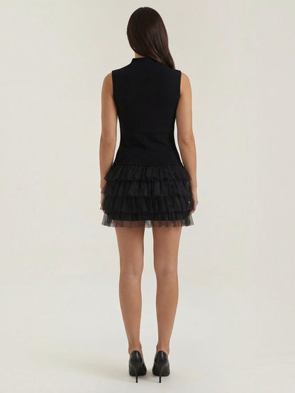 Nadia Mini-Tüllkleid mit hohem Kragen