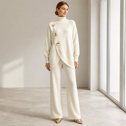 Women's Knit Two-Piece Set – Turtleneck Sweater & Wide-Leg Pants – view 8