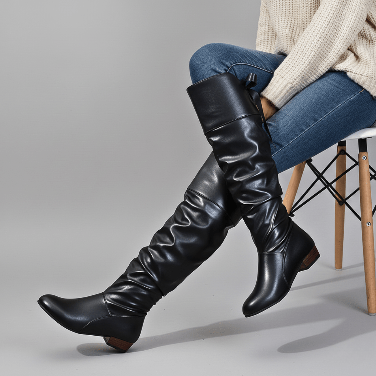 Women's Slouchy Faux Leather Boots – Almond Toe, True to Size – view 4