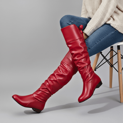 Women's Slouchy Faux Leather Boots – Almond Toe, True to Size – view 5