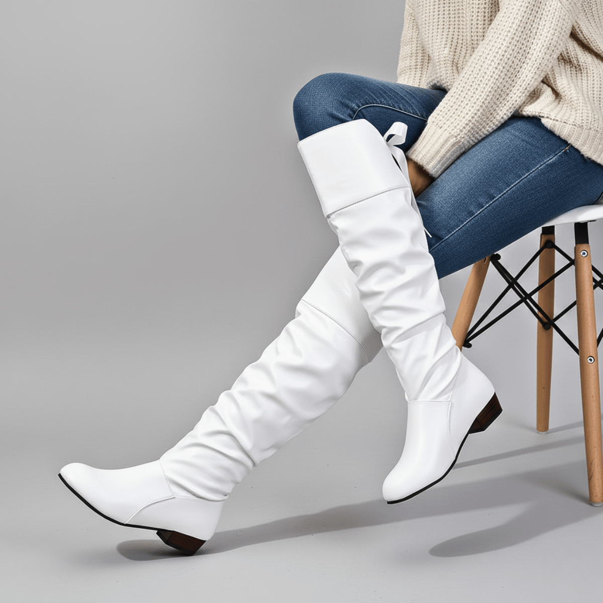 Women's Slouchy Faux Leather Boots – Almond Toe, True to Size