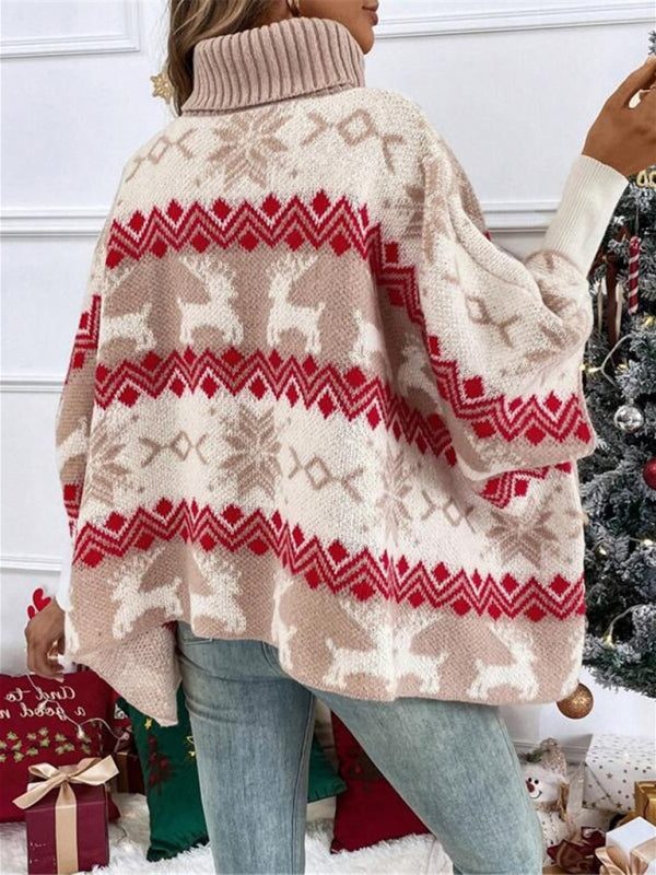 Women's Reindeer Fair Isle Poncho Sweater – Turtleneck Christmas Sweater – view 3
